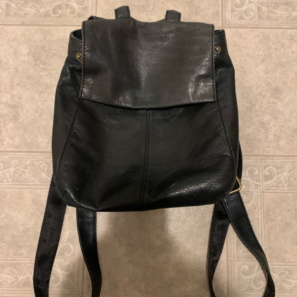 American Leather Company black leather backpack